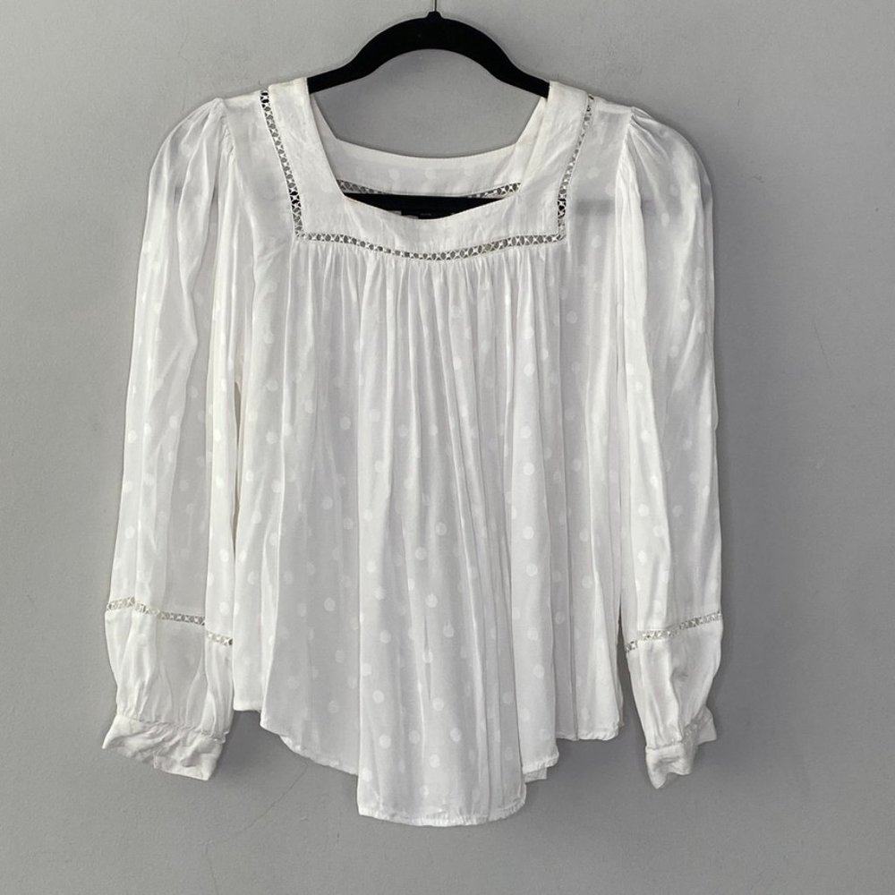 Ann Taylor Blouse White Embroidered Floral Delicate Long Sleeve Size XSP